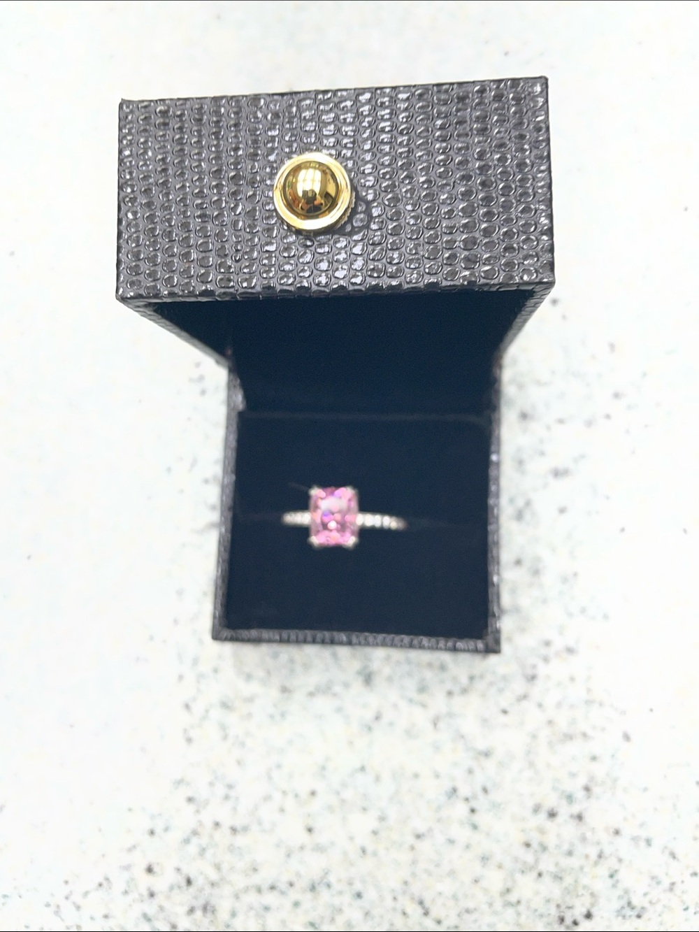 Pink Cushion-Cut Stone Sterling Ring - Brand